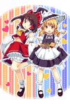  bad_id bad_pixiv_id blonde_hair bloomers blush bow braid brown_hair hair_bow hair_tubes hakurei_reimu hat heart kirisame_marisa long_hair mary_janes matatabi_maru mini-hakkero multiple_girls red_eyes ribbon shoes single_braid skirt_basket skirt_hold stuffed_animal stuffed_toy teddy_bear touhou underwear yellow_eyes 