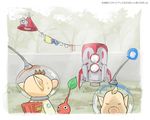  blonde_hair brown_hair clothes flower from_behind laundry leaf louie_(pikmin) male_focus multiple_boys naru_(wish_field) olimar pikmin_(creature) pikmin_(series) pikmin_2 pointy_ears space_craft spacesuit 