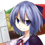  adapted_costume advent_cirno bad_id bad_pixiv_id blue_eyes blue_hair bow cirno closed_mouth face hair_bow kashii_(amoranorem) short_hair short_sleeves smile solo sword touhou weapon 