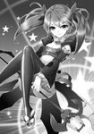  aile_(crossroads) aisha_(elsword) ass bad_id bad_pixiv_id bandeau elsword flat_chest greyscale highres holding holding_wand long_hair monochrome panties pantyshot smile solo star thighhighs twintails underwear void_princess_(elsword) wand 