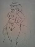  anthro anthrofied applejack_(mlp) belt big_breasts big_hips black_and_white breasts cowboy_hat cutie_mark equine female friendship_is_magic hair hat horse looking_at_viewer mammal monochrome my_little_pony nipples pony pussy redgreenfluffball redgreenfluffball(artist) solo whip wide_hips 