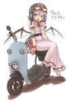  bat_wings blue_hair fang goggles ground_vehicle helmet lockheart motor_vehicle red_eyes remilia_scarlet scooter short_hair sitting solo touhou wings 
