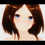  96tuki blue_eyes blush brown_hair face original short_hair smile solo white_background 