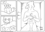  avian beak black_and_white canine couple english_text eyes_closed falco_lombardi flaccid fox_mccloud gay inside james_howard looking_at_viewer macro male mammal monochrome muscles nintendo nipples pecs penis room size_difference star_fox text video_games 