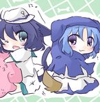  :3 animal_ears aqua_eyes blue_eyes blue_hair blush cat cat_ears cat_tail dog_ears dog_tail hood kemonomimi_mode kenoka kumoi_ichirin multiple_girls murasa_minamitsu o3o one_eye_closed open_mouth short_hair sitting tail tears touhou unzan 