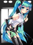  aqua_hair bridal_gauntlets character_name green_eyes hatsune_miku hatsune_miku_(append) highres long_hair md5_mismatch necktie smile solo thighhighs twintails very_long_hair vocaloid vocaloid_append yagami_shuuichi 