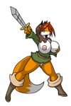  areola big_breasts breast_fondling breast_grab breasts canine erect_nipples female fondling fox green_eyes hair lordstevie mammal nipples plain_background pussy red_hair smile solo sword weapon white_background 