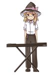  bespectacled flat_chest glasses hat instrument keyboard_(instrument) kirisame_marisa lockheart pants simple_background solo touhou white_background witch_hat 