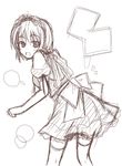  lockheart looking_at_viewer maid monochrome open_mouth original short_hair sketch smile solo thighhighs 
