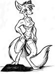 ashryn_(character) canine clothing female line_art midriff monochrome shorts solo sports_bra standing unknown_artist 