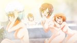  :d ^_^ aorio aqua_hair bath black_hair breast_grab breasts brown_eyes brown_hair closed_eyes game_cg grabbing highres large_breasts matsuzawa_yuka medium_breasts mikimoto_sarasa moo_do_dan multiple_girls navel nipples nonomura_maki nude ooki_haruka open_mouth orange_hair smile washing_hair 