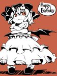  crossed_arms happy_birthday lockheart monochrome red_background remilia_scarlet simple_background solo touhou wings 