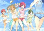  aoki_reika ass bikini blonde_hair blue_eyes blue_hair blush bow camisole candy_(smile_precure!) cloud day green_eyes green_hair green_shirt hair_ornament hairband hairclip hat hino_akane_(smile_precure!) hoshizora_miyuki innertube kicking kise_yayoi long_hair midorikawa_nao midriff multiple_girls navel open_mouth outstretched_arm pink_bow pink_eyes pink_hair ponytail precure red_hair see-through shirt short_hair sky smile smile_precure! splashing swimsuit toromi_chuuka twintails wind yellow_eyes 