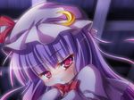  :&lt; blush crescent hat long_hair looking_at_viewer patchouli_knowledge purple_hair red_eyes sasasa_(nashi) solo touhou 