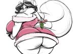  anthro big_butt butt clothed clothing colored_sketch feline female huge_butt joelasko looking_at_viewer looking_back makeup mammal mistletoe overweight overweight_female plant smile solo standing 