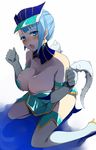  bad_id bad_pixiv_id bare_shoulders blue_eyes blue_hair blue_rose_(tiger_&amp;_bunny) blush boots breasts cleavage crystal_earrings earrings elbow_gloves gloves hat jewelry karina_lyle large_breasts lipstick makeup open_mouth prime short_hair simple_background sitting sketch solo superhero thigh_boots thighhighs tiger_&amp;_bunny white_background 