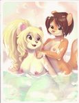  anthro bathing breasts cream_(miu) cute dingbat duo female hi_res lesbian mammal nipples nude peaches_(miu) rodent squirrel wet 