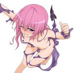  blush colorized flat_chest highres long_hair nana_asta_deviluke nipple_tweak nipples nude one_eye_closed pink_hair purple_eyes restrained sexually_suggestive slime solo tail to_love-ru to_love-ru_darkness transparent_background yabuki_kentarou 