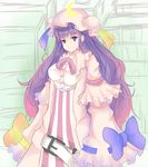  bow breasts crescent hat long_hair medium_breasts patchouli_knowledge purple_eyes purple_hair smile solo touhou vils 