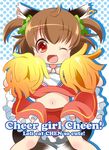  ;d alternate_costume alternate_hairstyle animal_ears brown_hair cat_ears cat_tail cheerleader chen earrings fang jewelry multiple_tails navel one_eye_closed open_mouth orange_eyes short_hair short_twintails smile solo tail takamoto_akisa touhou twintails two_side_up 