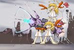 aor_saiun blonde_hair bloomers blue_eyes call_of_cthulhu:_dark_corners_of_the_earth cameo cannon city claws cthulhu_mythos dress energy_gun fang flying_polyp great_race_of_yith lightning monitor monster_girl multiple_girls no_nose open_mouth personification prehensile_hair ruins science_fiction translated underwear weapon yithian_energy_weapon 