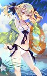  bikini blonde_hair highres hood hoodie innertube jacket koujiro_frau kureaki_(exit) long_hair open_clothes open_hoodie robotics;notes swimsuit twintails yellow_eyes 