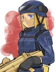  blonde_hair blue_eyes camouflage choutako goggles gun helmet uniform weapon 