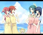  aoki_reika aoki_shizumi apron bad_id bad_pixiv_id blonde_hair blue_eyes blue_hair blush candy_(smile_precure!) green_eyes green_hair hat highres hino_akane_(smile_precure!) hoshizora_miyuki kanemoto_hisako kise_yayoi letterboxed long_hair midorikawa_nao multiple_girls ocean pink_apron pink_eyes pink_hair ponytail precure red_eyes red_hair seiyuu_connection shinryaku!_ikamusume short_hair smile_precure! sun_hat tentacle_hair yellow_apron |_| 