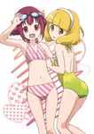  :d :o adjusting_goggles bikini casual_one-piece_swimsuit diagonal_stripes errant goggles hairband heart hoshizora_miyuki kise_yayoi multiple_girls navel one-piece_swimsuit open_mouth pink_bikini precure red_eyes red_hair short_hair smile smile_precure! striped striped_bikini striped_swimsuit swimsuit white_hairband yellow_eyes yellow_swimsuit 