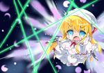  blonde_hair blue_eyes capelet chibi gun hat laser lily_white long_hair long_sleeves milkpanda open_mouth solo strike_freedom_gundam touhou very_long_hair weapon wide_sleeves 