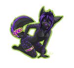  animal_ears black_body breasts canine female looking_at_viewer mammal multicolored_leg_garters multicolored_tail_garters nude plain_background purple purple_eyes purple_spots riny solo spanking spots tongue transparent_background wolf 