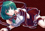  bow front_ponytail green_eyes green_hair hair_bow kageharu kagiyama_hina sash sleeveless solo touhou wrist_cuffs 