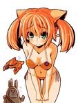  animal_ears bent_over bikini breasts cat_ears cleavage extra_ears green_eyes highres lillipa long_hair mag_(phantasy_star) medium_breasts orange_hair phantasy_star phantasy_star_online_2 pointy_ears rikumaru swimsuit tears twintails 