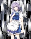  absurdres apron braid e.o. highres izayoi_sakuya knife maid maid_headdress puffy_sleeves short_hair short_sleeves silver_eyes silver_hair solo touhou twin_braids weapon 