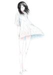  black_hair closed_eyes copyright_request dress full_body highres legs lips long_legs no_panties pumps skinny solo sousou_(sousouworks) white_dress wind 