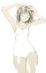  closed_eyes iro_(waterloafer) monochrome one-piece_swimsuit original school_swimsuit simple_background solo swimsuit thigh_gap white_background wide_hips 