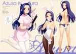  animal_ears ass black_legwear blue_hair breasts bunny_ears bunnysuit character_age character_name idolmaster idolmaster_(classic) large_breasts legs leotard long_hair long_legs measurements miura_azusa nurse ooyari_ashito pantyhose thighs white_legwear 