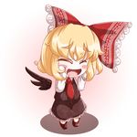  blonde_hair blush_stickers bow detached_wings hat hat_bow long_sleeves necktie open_mouth red_neckwear roco_(katsuya1011) rumia short_hair solo touhou wings 