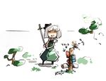  bad_id bad_pixiv_id blood blood_in_mouth character_request closed_eyes grass hat hat_ribbon konpaku_youmu open_mouth puffy_sleeves ribbon saku_(osake_love) short_hair short_sleeves solo sword touhou tree weapon what white_hair 