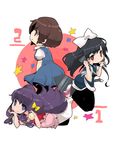  black_hair bow brown_hair china_dress chinese_clothes double_bun dress fuurinkan_high_school_uniform holding_spatula ichihaya japanese_clothes kuonji_ukyou long_hair multiple_girls oversized_object pantyhose purple_hair ranma_1/2 school_uniform shampoo_(ranma_1/2) short_hair spatula tendou_akane weapon weapon_on_back 