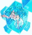  aqua_eyes aqua_hair bad_id bad_pixiv_id barefoot breasts cube dress in_container kubocha long_hair looking_at_viewer medium_breasts original solo submerged water white_dress 