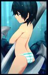  anchor bad_id bad_pixiv_id black_hair blue_eyes mantarou_(shiawase_no_aoi_tori) murasa_minamitsu panties short_hair sitting solo striped striped_panties touhou underwater underwear 