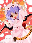  animal_ears fang hat highres kemonomimi_mode ko-chin paws purple_hair red_eyes remilia_scarlet solo tail tiger_ears tiger_paws tiger_tail touhou wings 