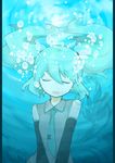  :d aqua_hair bad_id bad_pixiv_id bare_shoulders bubble cielo_oceano closed_eyes detached_sleeves floating_hair hatsune_miku highres long_hair music necktie open_mouth pillarboxed singing smile solo twintails underwater v_arms vocaloid 