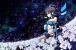  black_hair cici flower highres luo_tianyi necktie night night_sky skirt sky solo space star_(sky) vocaloid vocanese 