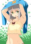  armpits bad_id bad_pixiv_id camisole green_eyes midriff navel open_mouth ribbon sanya_v_litvyak shirt_lift short_hair silver_hair slowstarter solo strike_witches sweat undressing world_witches_series 