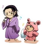  blush brown_hair chibi cigar lighter lowres male male_focus one_piece robe scar sir_crocodile smile tony_tony_chopper towel yellow_eyes 