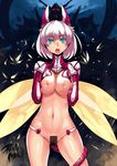  :o bad_id bad_pixiv_id blue_eyes bottomless breast_squeeze breasts censored cleavage highres large_breasts navel nipples open_mouth original pink_hair pointless_censoring pussy realmbw shiny shiny_skin short_hair solo wings 