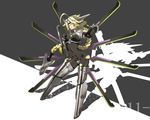  ahoge blazblue blonde_hair bodysuit braid breasts crotch_plate huge_ahoge lambda-11 long_hair mecha_musume medium_breasts navel red_eyes robot_ears shadow shigure_ame single_braid single_eye sword visor weapon 