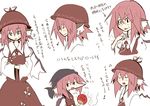  bandana black_eyes blood blush brown_eyes closed_eyes crossed_arms earrings fan fang grin hat hat_removed headwear_removed holding jewelry kumo_(atm) musical_note mystia_lorelei open_mouth pink_hair short_hair smile smoke sweatdrop touhou translated wings 